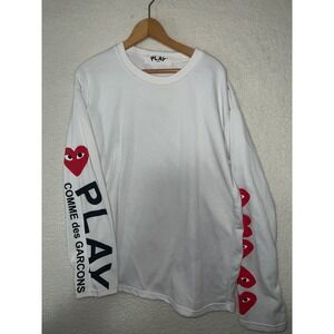 Comme des Garcons PLAY Long Sleeve‎ Heart Logo Graphic T-Shirt White Mens L